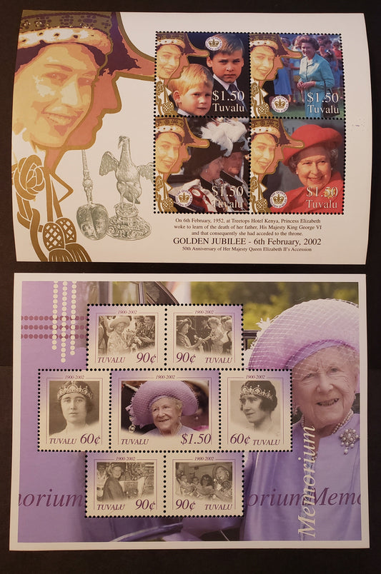 Lot 137 Tuvalu SC#887/891 2002 Reign Of Queen Elizabeth II / Queen Mother Elizabeth Issues, A VFNH Sheet Of 4 And 7, Click on Listing to See ALL Pictures, 2017 Scott Cat. $14.75