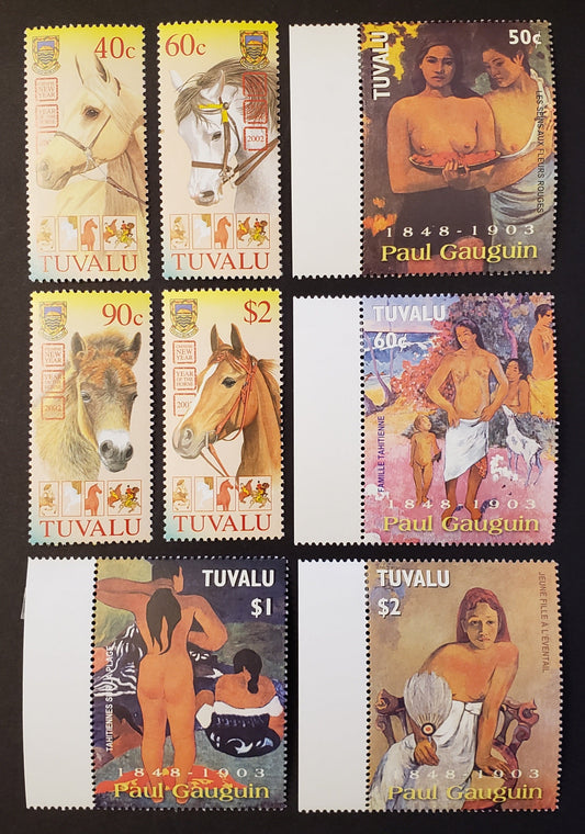 Lot 144 Tuvalu SC#901/940 2003-2004 Year Of The Horse / Paintings By Paul Gauguin Issues, 8 VFNH Singles, Click on Listing to See ALL Pictures, 2017 Scott Cat. $14.5