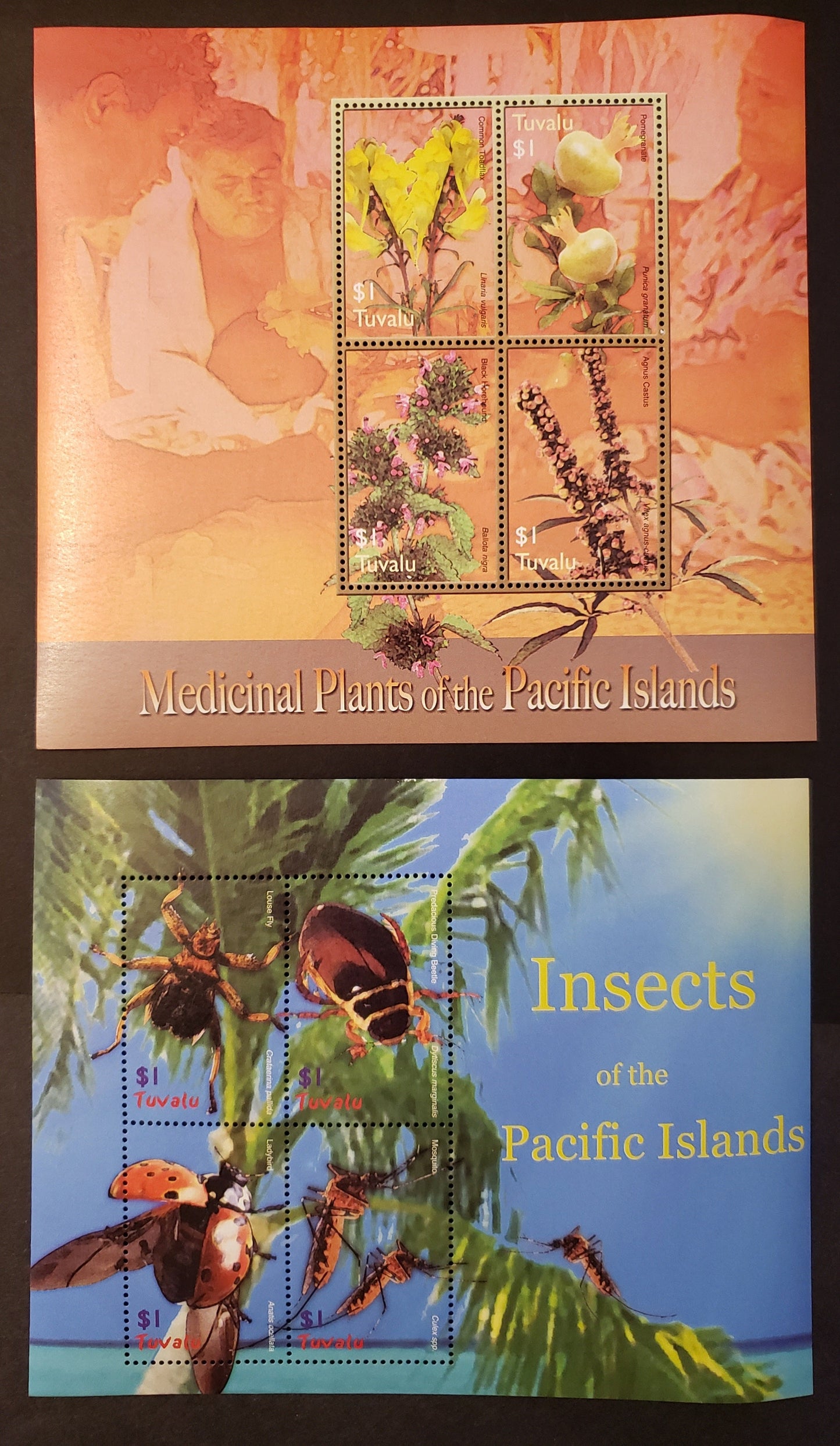 Lot 149 Tuvalu SC#967/969 2005 Medicinal Plants / Insects Issues, 2 VFNH Sheets Of 4, Click on Listing to See ALL Pictures, 2017 Scott Cat. $13.5