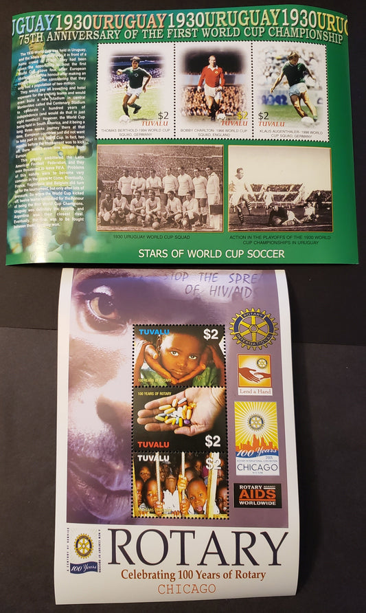 Lot 150 Tuvalu SC#974/982 2005 World Cup Soccer / Rotary International Issues, 2 VFNH Sheets Of 3, Click on Listing to See ALL Pictures, 2017 Scott Cat. $20