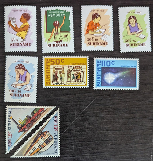 Lot 152 Surinam SC#747/B335 1985-1986 Halley's Comet - Literacy Issues, 9 VFNH Singles, Click on Listing to See ALL Pictures, 2017 Scott Cat. $12.8