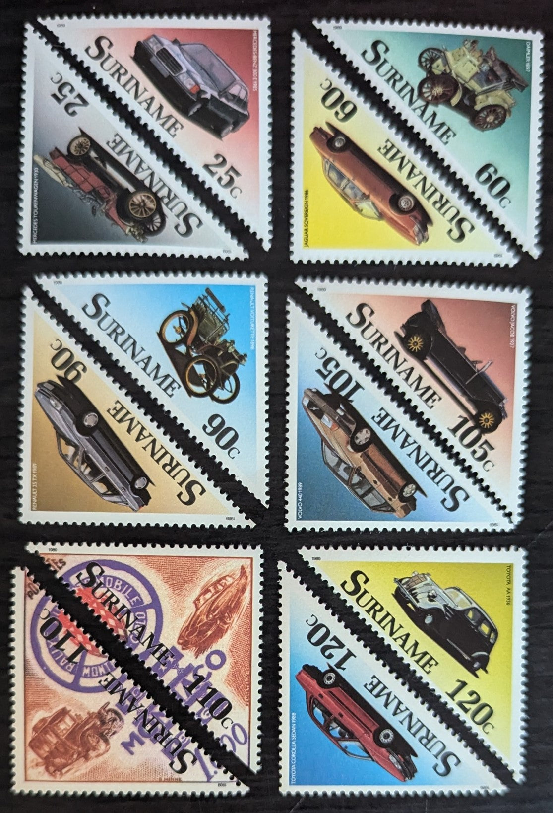 Lot 162 Surinam SC#831-842 1989 Classic & Modern Automobiles Issue, 12 VFNH Singles, Click on Listing to See ALL Pictures, 2017 Scott Cat. $22.5