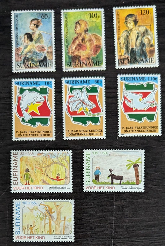 Lot 166 Surinam SC#861/B370 1988-1990 Javanese Immigration Centenary - Children's Charities Issues, 9 VFNH Singles, Click on Listing to See ALL Pictures, 2017 Scott Cat. $13.8