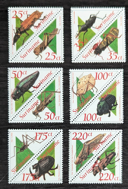 Lot 178 Surinam SC#943a-953a 1993 Beetles & Grasshoppers Issue, 6 VFNH Pairs, Click on Listing to See ALL Pictures, 2017 Scott Cat. $23.5