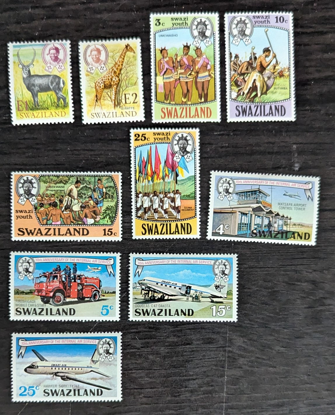 Lot 194 Swaziland SC#228-239 1975 Animals - 10th Anniv of Internal Air Service Issues, 10 VFOG Singles, Click on Listing to See ALL Pictures, 2017 Scott Cat. $10