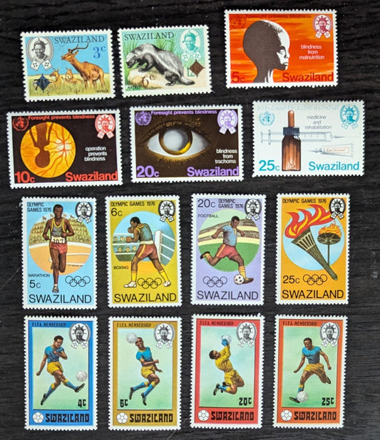 Lot 195 Swaziland SC#259-272 1976 Animal Surcharged - FIFA Membership for Swaziland Issues, 14 VFOG Singles, 2017 Scott Cat. $7.45