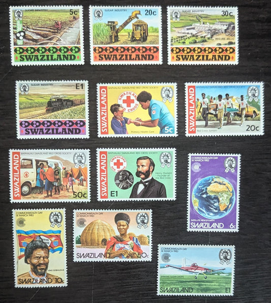 Lot 198 Swaziland SC#410/426 1982-1983 Sugar Industry - Commonwealth Day Issues, 12 VFOG Singles, Click on Listing to See ALL Pictures, 2017 Scott Cat. $8.9