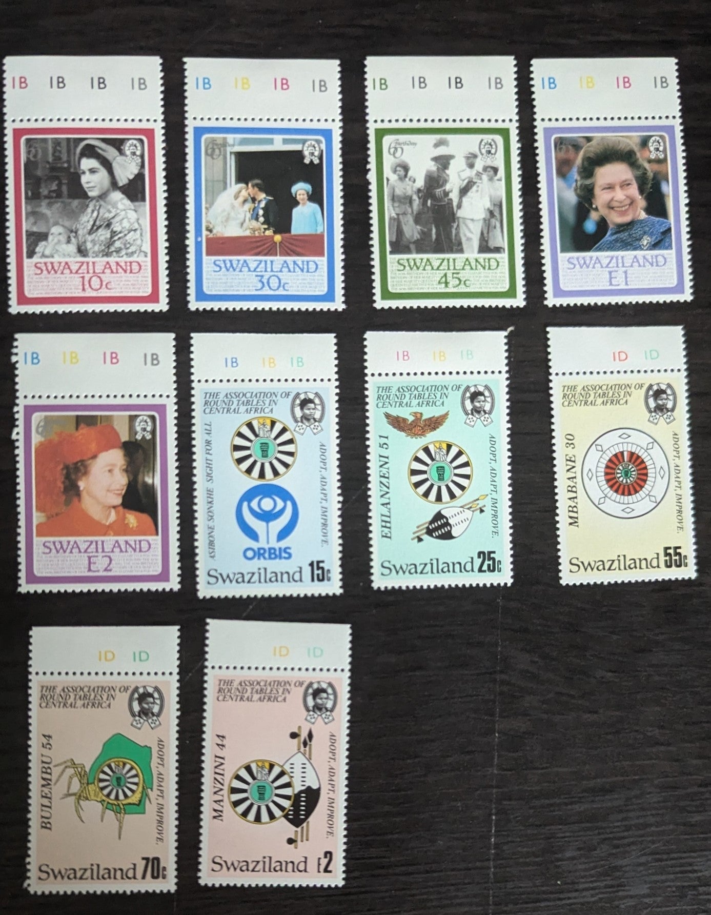 Lot 201 Swaziland SC#490/505 1986 QE II 60th Birthday - Assoc. of Round Tables in Central Africa, 50th Anniv Issues, 10 VFNH Singles, Click on Listing to See ALL Pictures, 2017 Scott Cat. $8.3