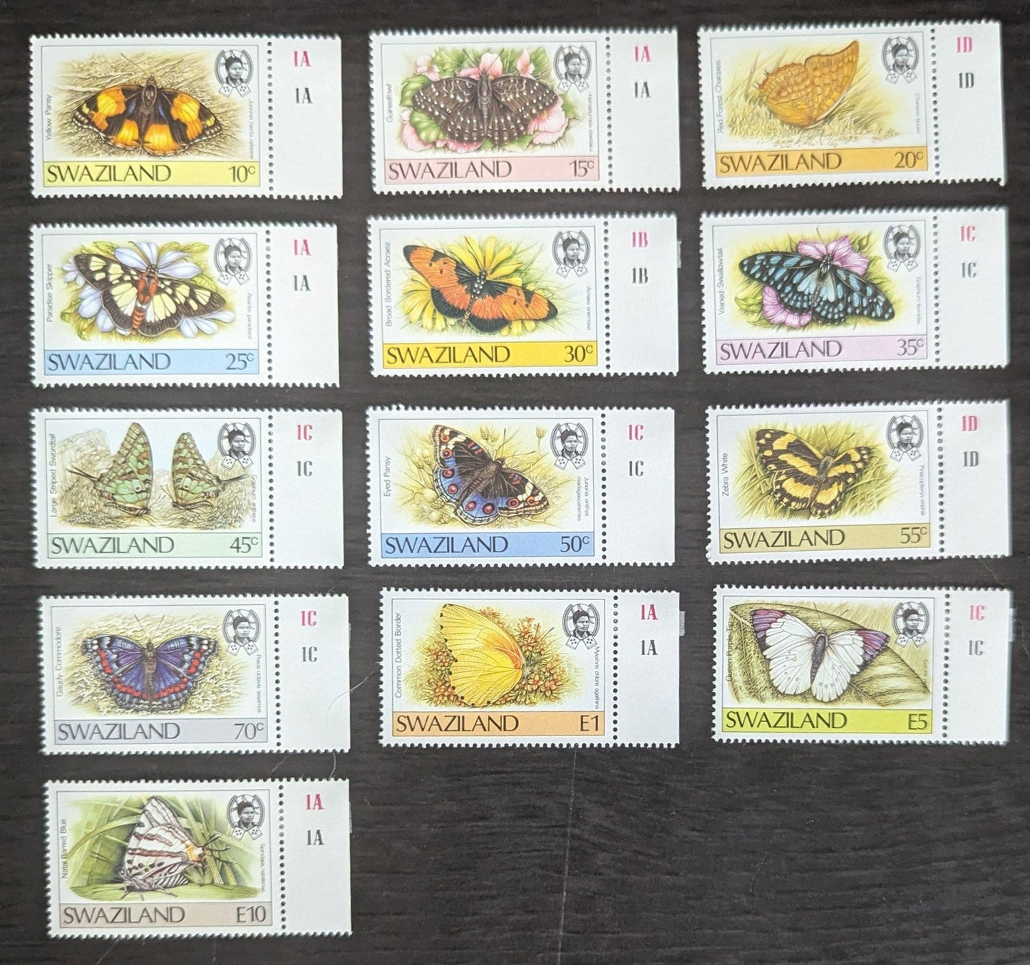 Lot 202 Swaziland SC#506-518 1987 Butterflies Issue, 13 VFNH Singles, Click on Listing to See ALL Pictures, 2017 Scott Cat. $17