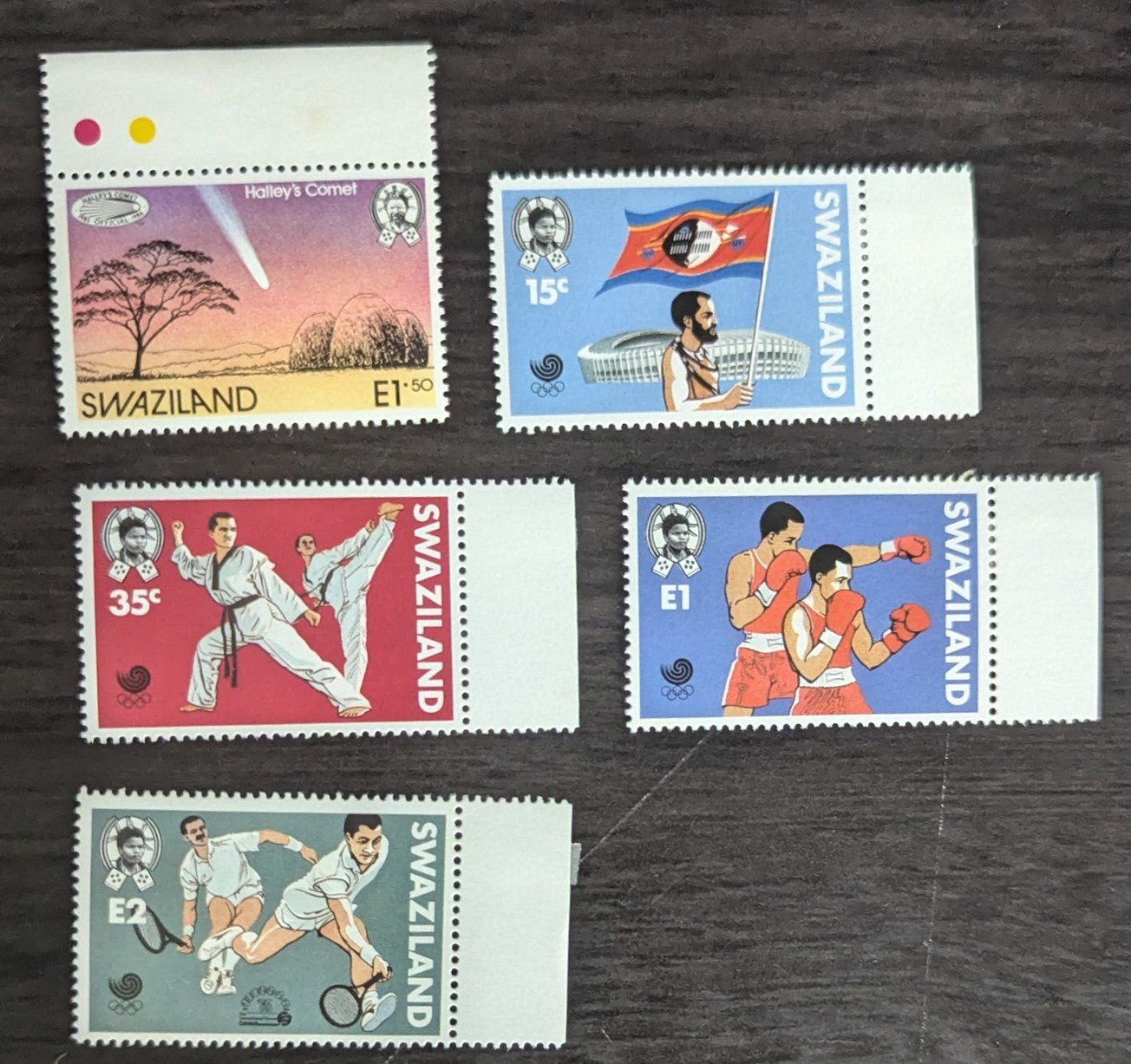 Lot 204 Swaziland SC#489/538 1986-1988 Halley's Comet - Summer Olympics, Seoul Issues, 5 VFNH Singles, Click on Listing to See ALL Pictures, 2017 Scott Cat. $14.5