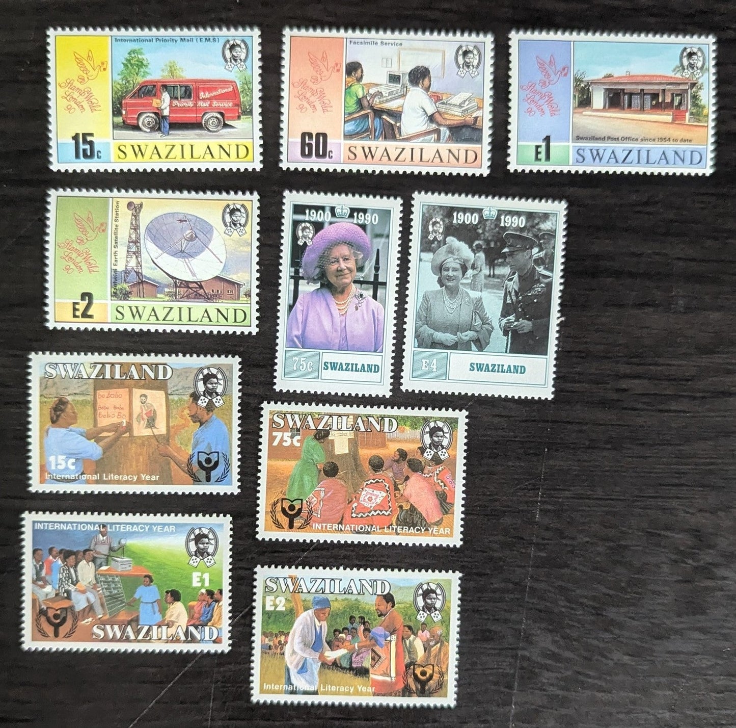 Lot 207 Swaziland SC#555/570 1990 Stamp World London - Int'l Literacy Year Issues, 10 VFNH Singles, Click on Listing to See ALL Pictures, 2017 Scott Cat. $12.2