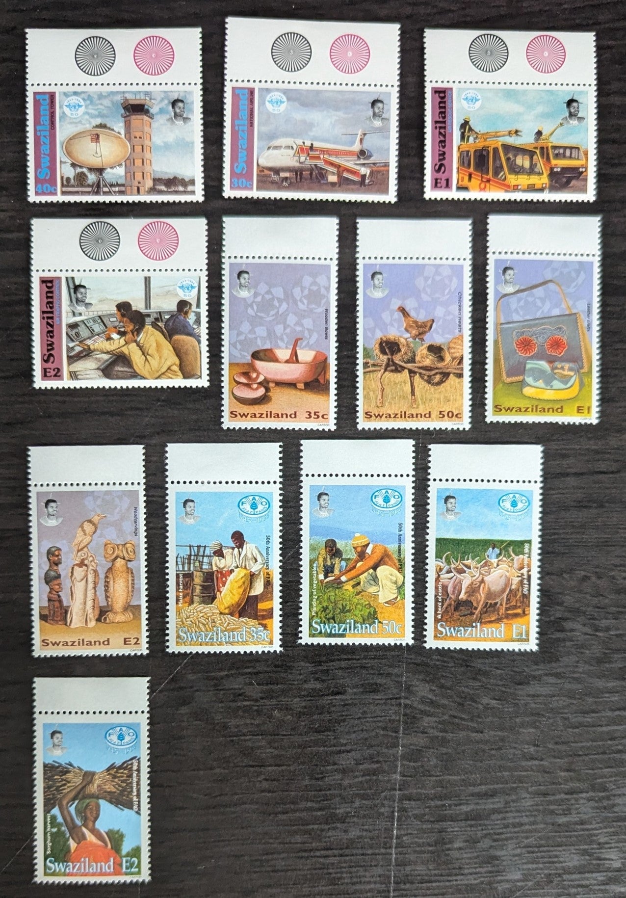 Lot 214 Swaziland SC#636-647 1994-1995 ACAO, 50th Anniv - FAO 50th Anniv Issues, 12 VFNH Singles, Click on Listing to See ALL Pictures, 2017 Scott Cat. $13.9