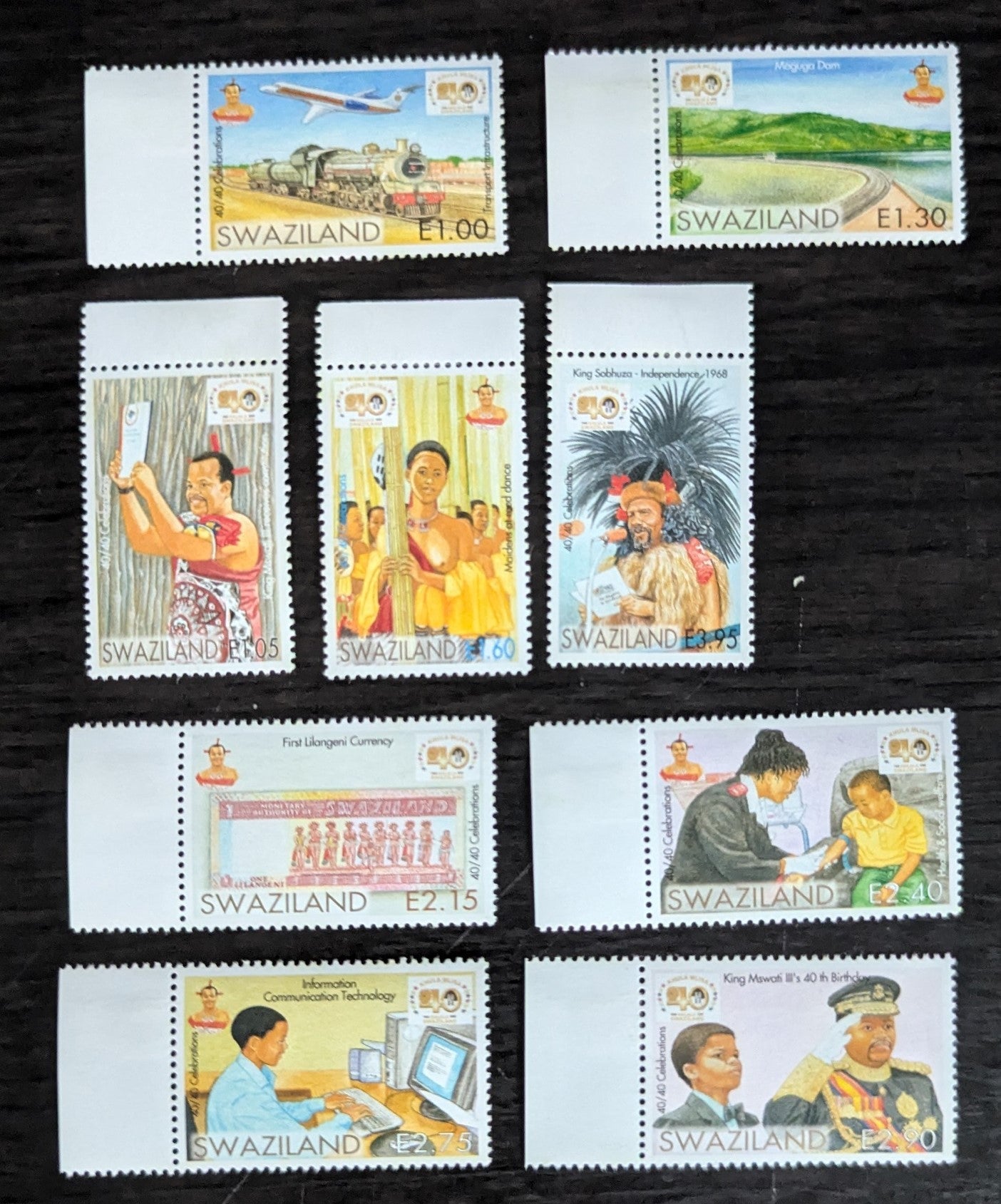 Lot 227 Swaziland SC#785-793 2008 Independence, 40th Anniv & 40th Birthday Of King Mswati III Issue, 9 VFNH Singles, Click on Listing to See ALL Pictures, 2017 Scott Cat. $9.5