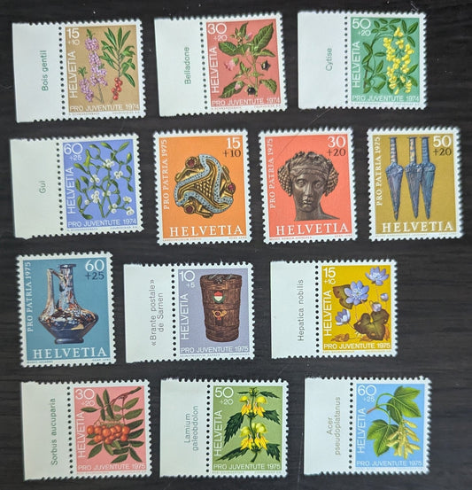 Lot 237 Switzerland SC#B426-B438 1974-1975 Laurel - Forest Plants Issues, 13 VFOG Singles, Click on Listing to See ALL Pictures, 2017 Scott Cat. $11.05