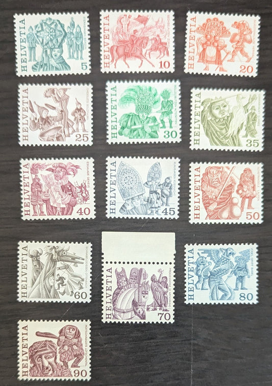 Lot 242 Switzerland SC#632-644 1977-1984 Fold Customs Issue, 13 VFOG/NH Singles, Click on Listing to See ALL Pictures, 2017 Scott Cat. $13.15