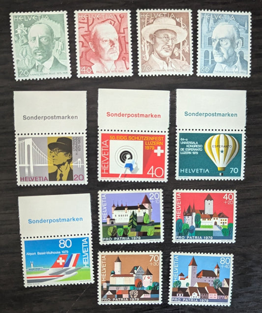 Lot 246 Switzerland SC#667/B466 1979 Portraits - Castles Issues, 12 VFOG Singles, Click on Listing to See ALL Pictures, 2017 Scott Cat. $14.7