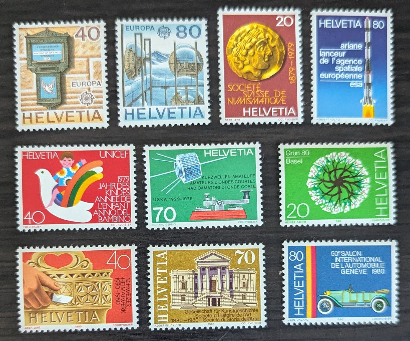 Lot 247 Switzerland SC#675-684 1979-1980 Europa - 50th Automobile Show Issues, 10 VFOG Singles, Click on Listing to See ALL Pictures, 2017 Scott Cat. $12.65