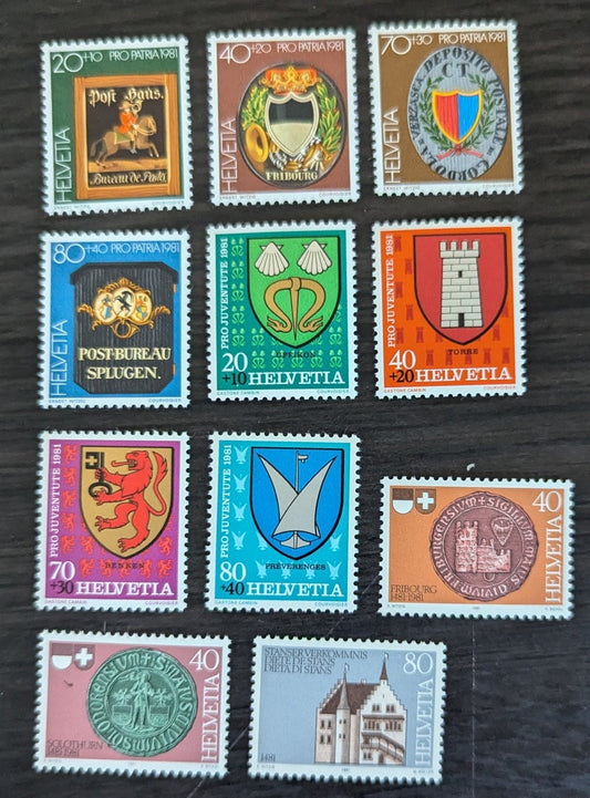 Lot 251 Switzerland SC#701/B487 1981 Diet of Stans, 500th Anniv - Arms Issues, 11 VFNH Singles, Click on Listing to See ALL Pictures, 2017 Scott Cat. $13.6