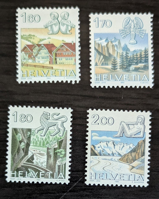 Lot 255 Switzerland SC#721-724 1982-1986 Signs of the Zodiac & City Views Issue, 4 VFOG Singles, Click on Listing to See ALL Pictures, 2017 Scott Cat. $16.5