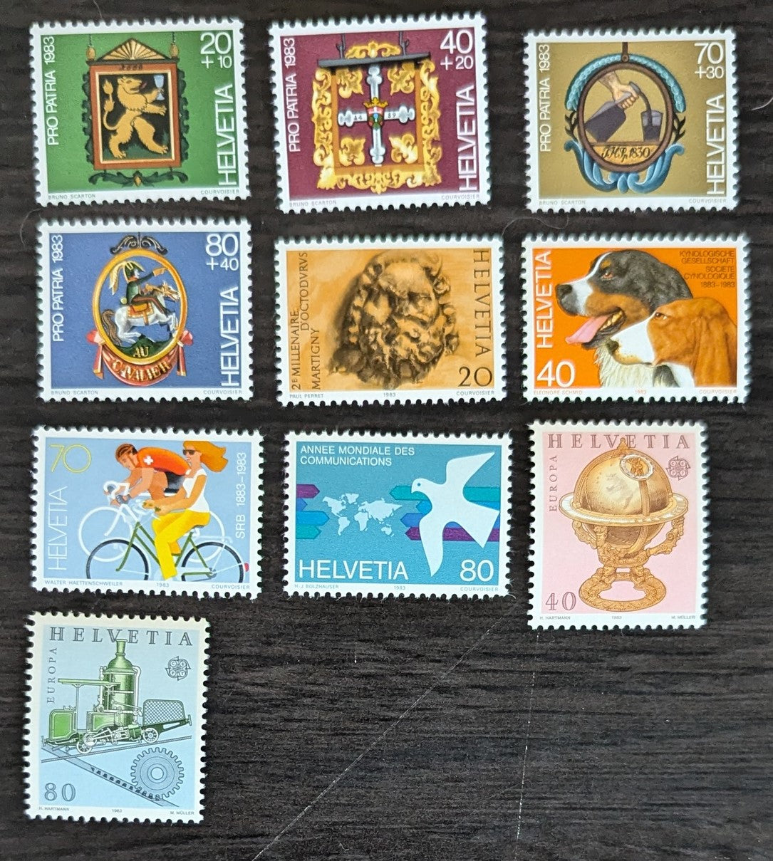 Lot 259 Switzerland SC#737/B500 1983 Europa - Inn Signs Issues, 10 VFOG Singles, Click on Listing to See ALL Pictures, 2017 Scott Cat. $12.65