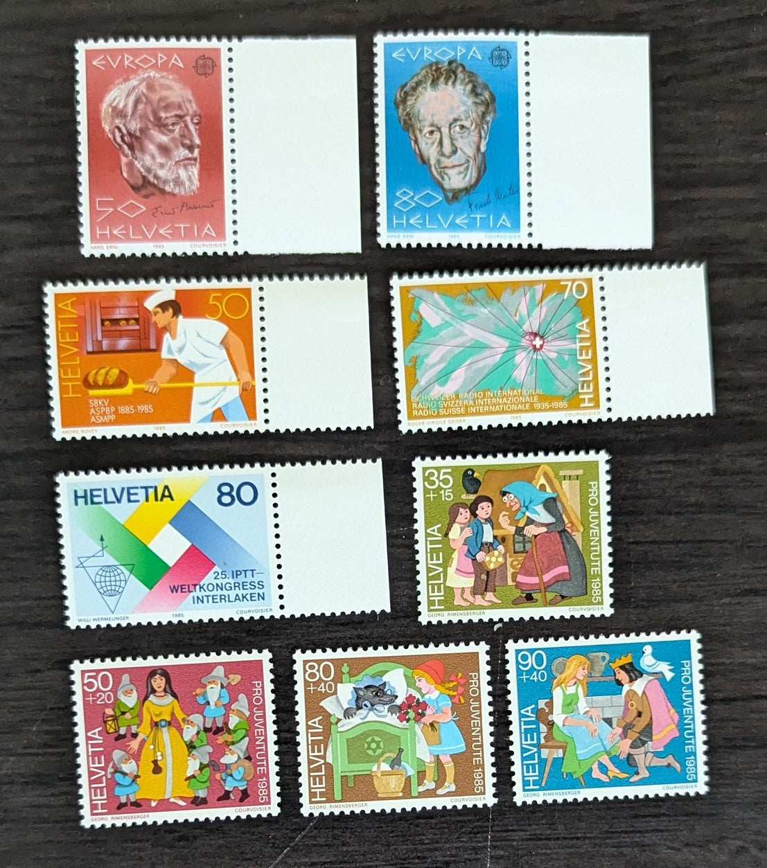 Lot 263 Switzerland SC#755/B521 1985 Europa - Fairy Tales Issues, 9 VFOG/NH Singles, Click on Listing to See ALL Pictures, 2017 Scott Cat. $13.65