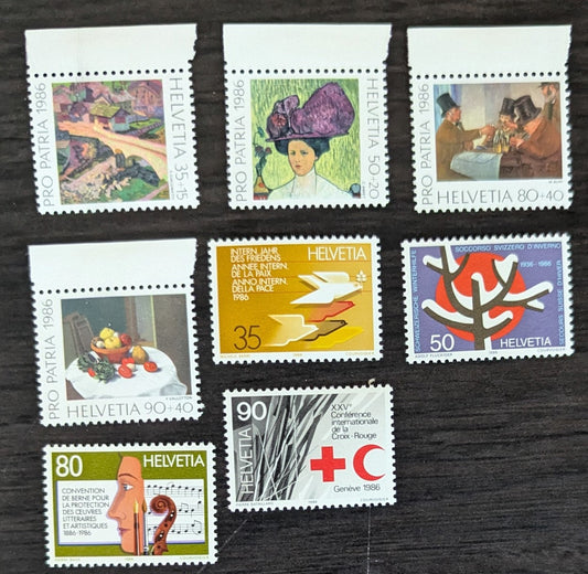 Lot 265 Switzerland SC#799/B526 1986 Int'l Peace Year - Swiss Art Issues, 8 VFOG/NH Singles, Click on Listing to See ALL Pictures, 2017 Scott Cat. $11.9