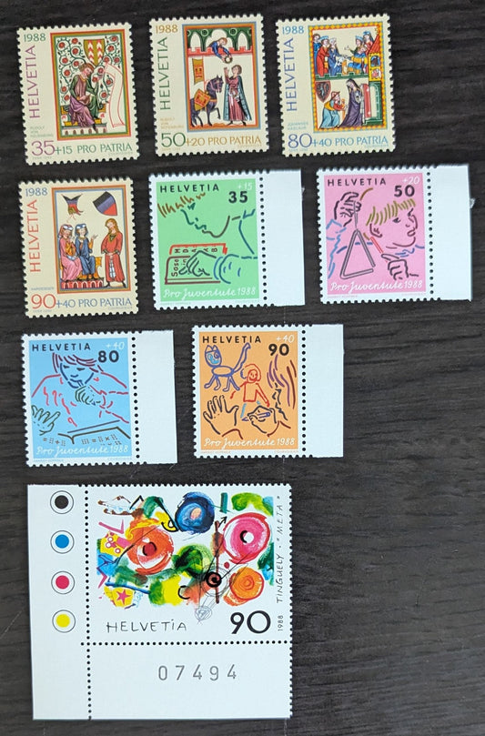 Lot 272 Switzerland SC#828/B549 1988 Metamecanique - Child Development Issues, 9 VFNH/OG Singles, Click on Listing to See ALL Pictures, 2017 Scott Cat. $14