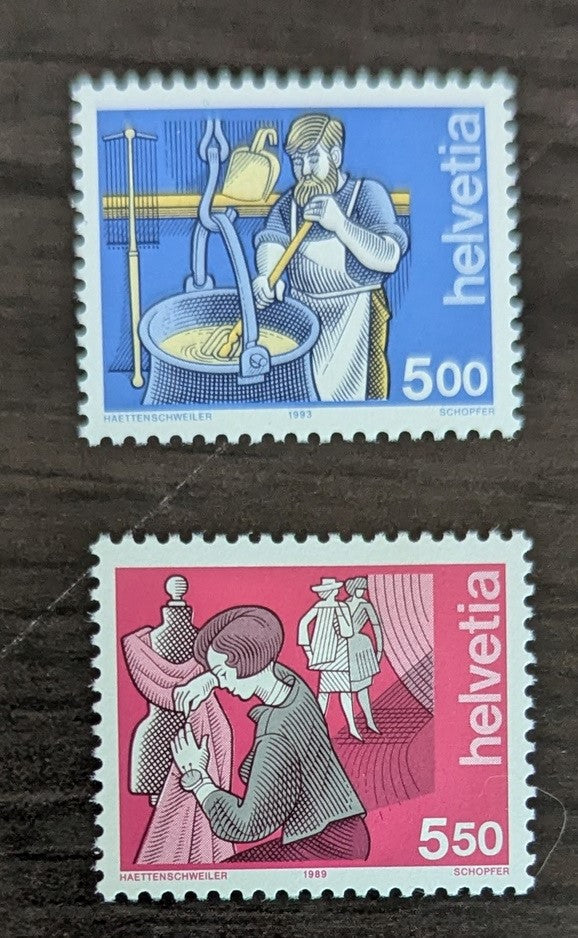 Lot 278 Switzerland SC#848-849 1989-1994 Industry Issue, 2 VFOG Singles, Click on Listing to See ALL Pictures, 2017 Scott Cat. $23.5