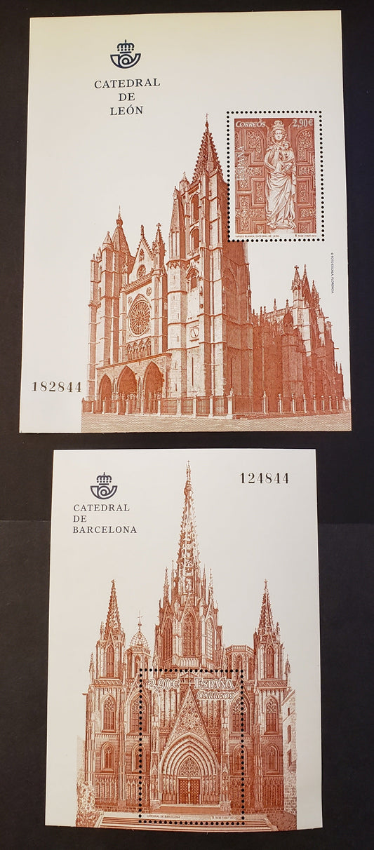 Lot 27 Spain SC#3872/3885 2012 Barcelona Cathedral / Leon Cathedral Issues, 2 VFNH Souvenir Sheets, Click on Listing to See ALL Pictures, 2017 Scott Cat. $15