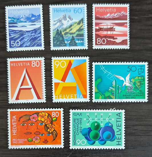 Lot 286 Switzerland SC#904-913 1991-1995 Mountain Lakes - Int'l Chemicl Nomenclature Conference Issues, 8 VFOG Singles, Click on Listing to See ALL Pictures, 2017 Scott Cat. $13.6