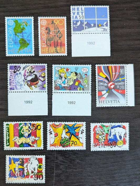 Lot 288 Switzerland SC#914-923 1992 Europa - World of the Circus Issues, 10 VFOG/NH Singles, Click on Listing to See ALL Pictures, 2017 Scott Cat. $17.25