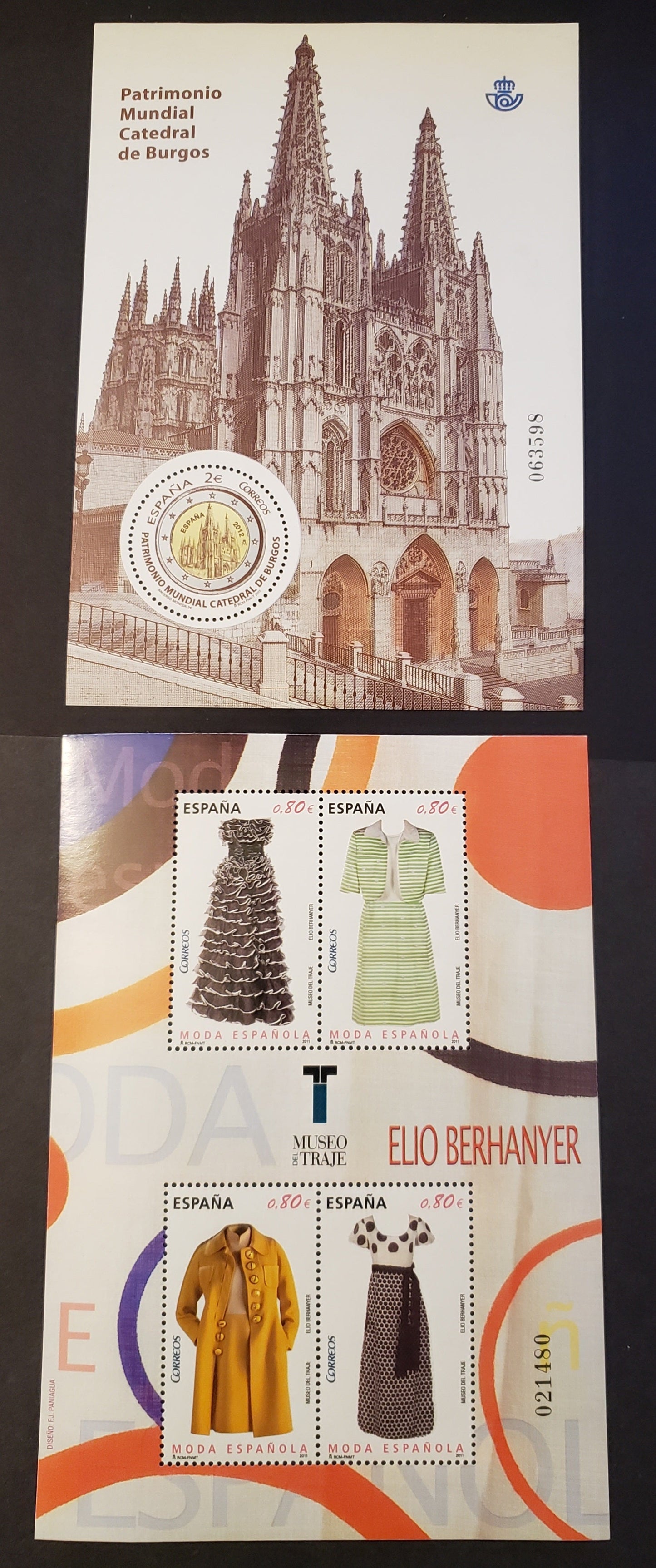 Lot 28 Spain SC#3812/3840 2012 Women's Clothing / Burgos Cathedral Issues, 2 VFNH Souvenir Sheets, Click on Listing to See ALL Pictures, 2017 Scott Cat. $14.25