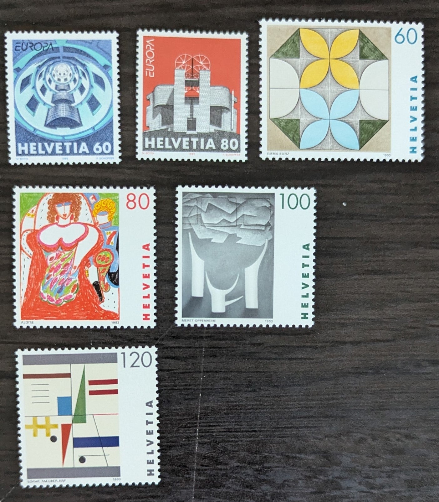 Lot 291 Switzerland SC#932-937 1993 Europa - Works of Art by Swiss Women Issues, 6 VFNH/OG Singles, Click on Listing to See ALL Pictures, 2017 Scott Cat. $11.6