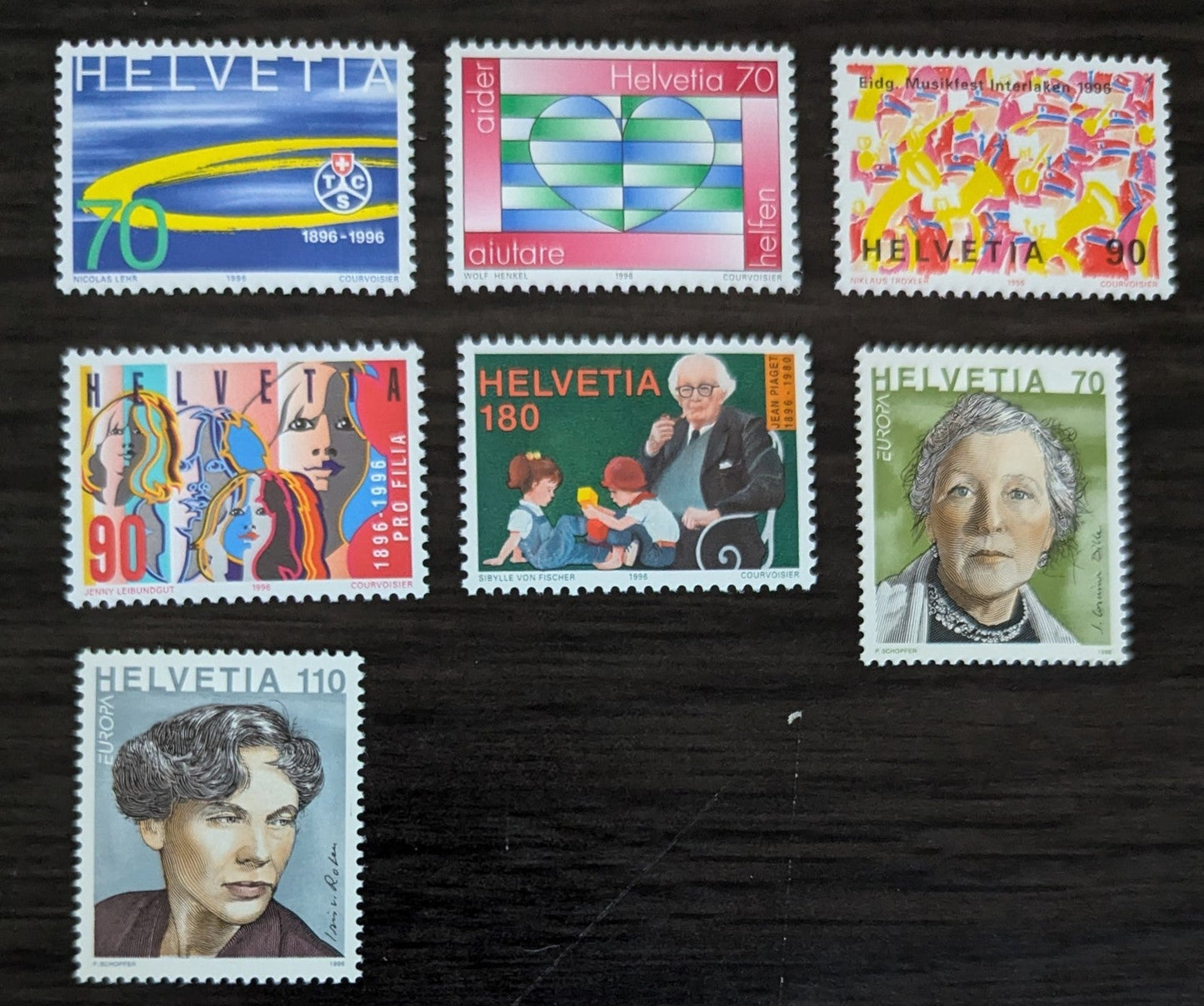 Lot 299 Switzerland SC#965-971 1996 Swiss Charities Solidarity Chain, 50th Anniv - Famous Women Issues, 7 VFNH Singles, Click on Listing to See ALL Pictures, 2017 Scott Cat. $15.75