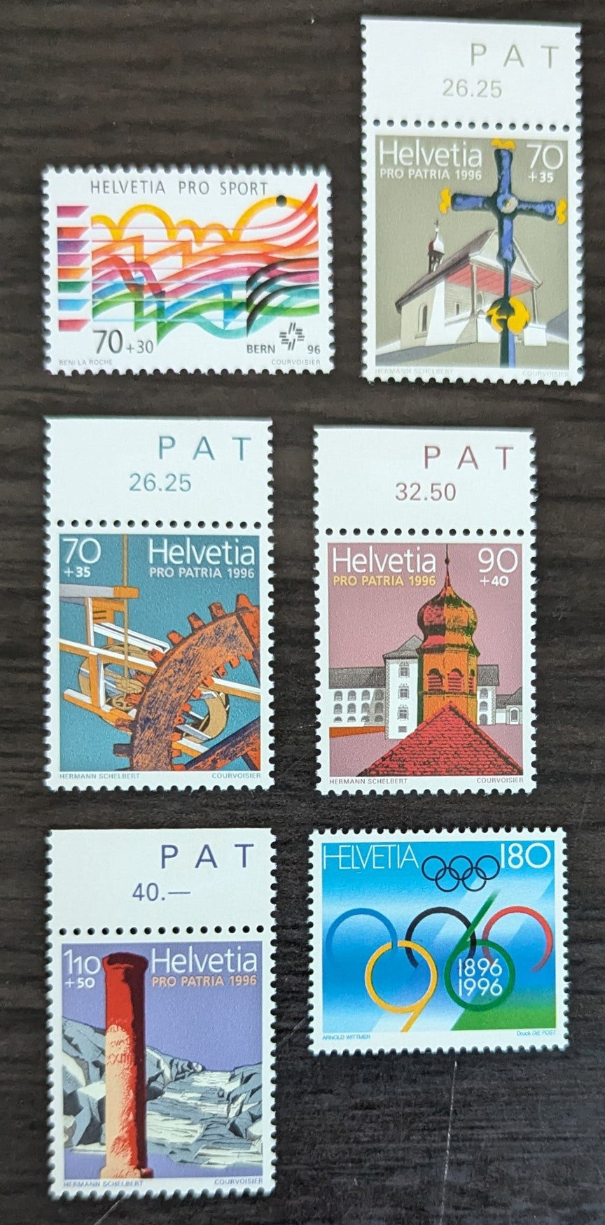 Lot 300 Switzerland SC#972/B616 1996 Modern Olympic Games Centenary - Restorations & Projects Issues, 6 VFNH Singles, Click on Listing to See ALL Pictures, 2017 Scott Cat. $13.65