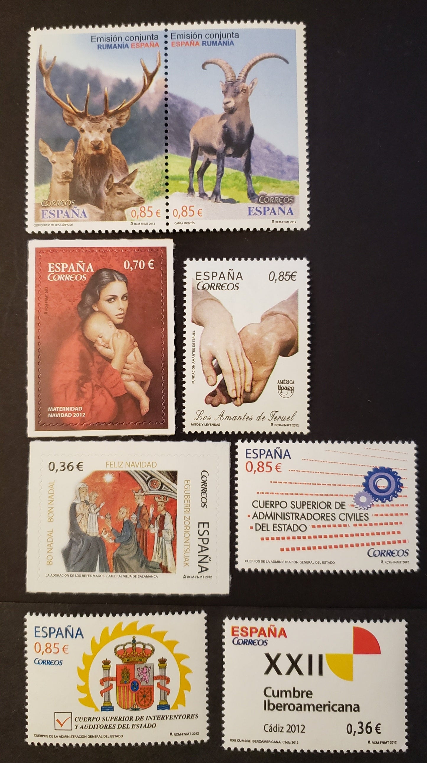 Lot 32 Spain SC#3878/3886 2012 Mammals / 22nd Ibero-American Summit Issues, 6 VFNH Singles And A Pair, Click on Listing to See ALL Pictures, 2017 Scott Cat. $14.85