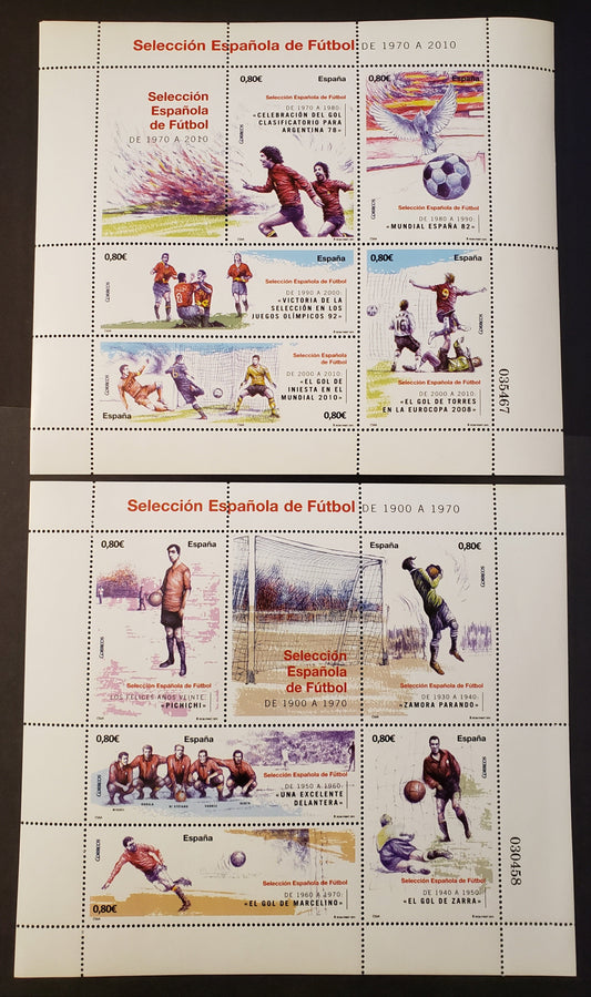 Lot 36 Spain SC#3803/3804 2011 Spanish National Soccer Team Issue, 2 VFNH Sheets Of 5 + Label, Click on Listing to See ALL Pictures, 2017 Scott Cat. $23