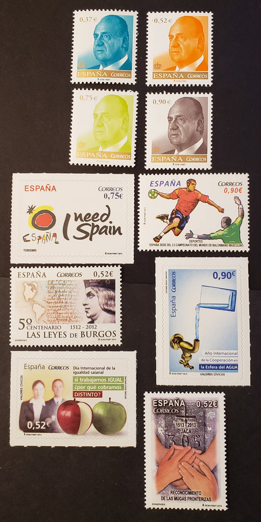 Lot 37 Spain SC#3887/3897 2013 King Juan Carlos / International Equal Pay Day Issues, 10 VFNH Singles, Click on Listing to See ALL Pictures, 2017 Scott Cat. $18