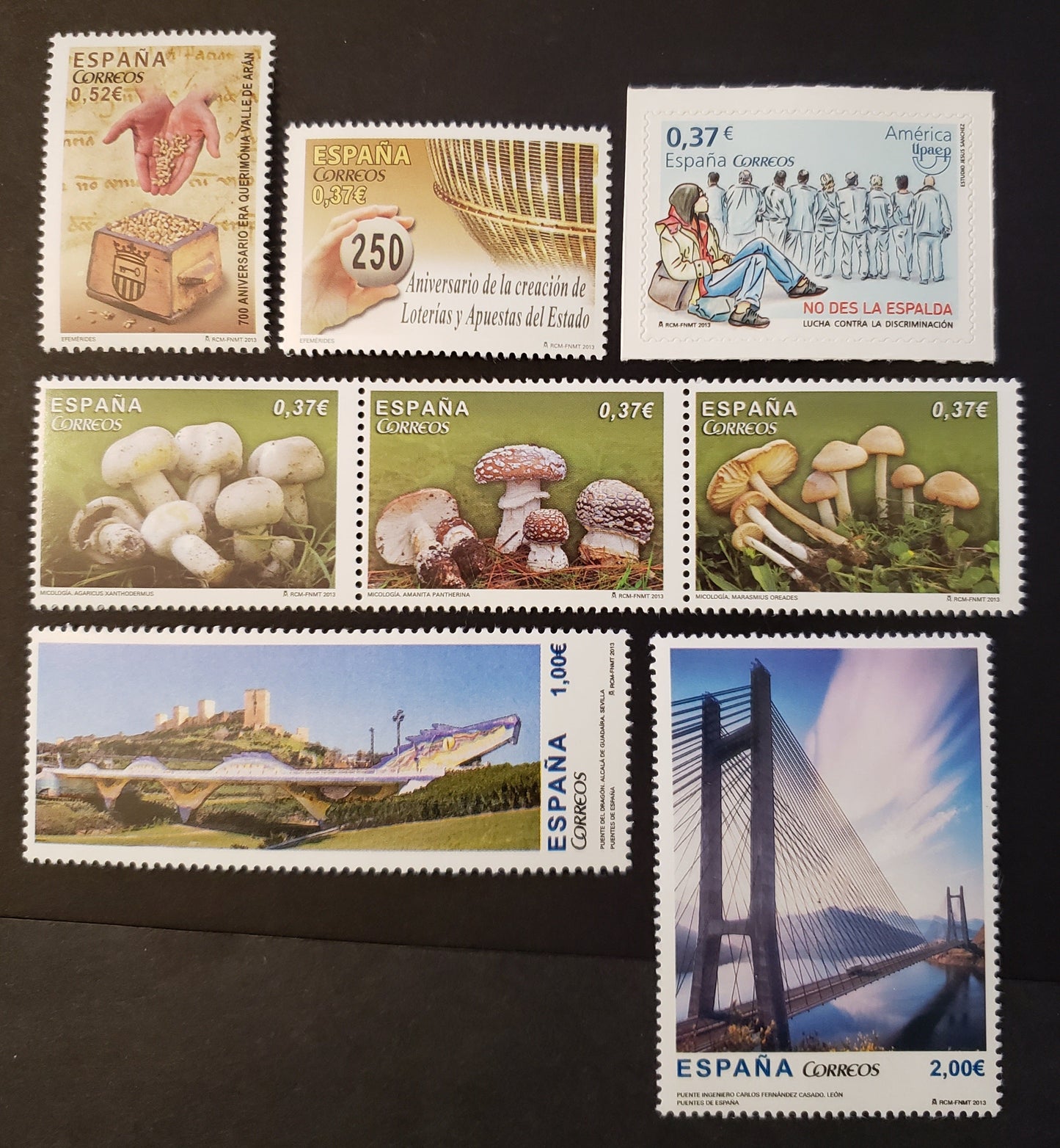 Lot 41 Spain SC#3925/3935 2013 Era Querimonia / Mushrooms Issues, 5 VFNH Singles And A Strip Of 3, Click on Listing to See ALL Pictures, 2017 Scott Cat. $14.65