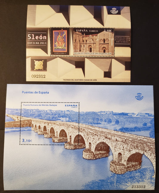 Lot 42 Spain SC#3928/3932 2013 Painting Of King Fernando I / Bridges Issues, 2 VFNH Souvenir Sheets, Click on Listing to See ALL Pictures, 2017 Scott Cat. $17