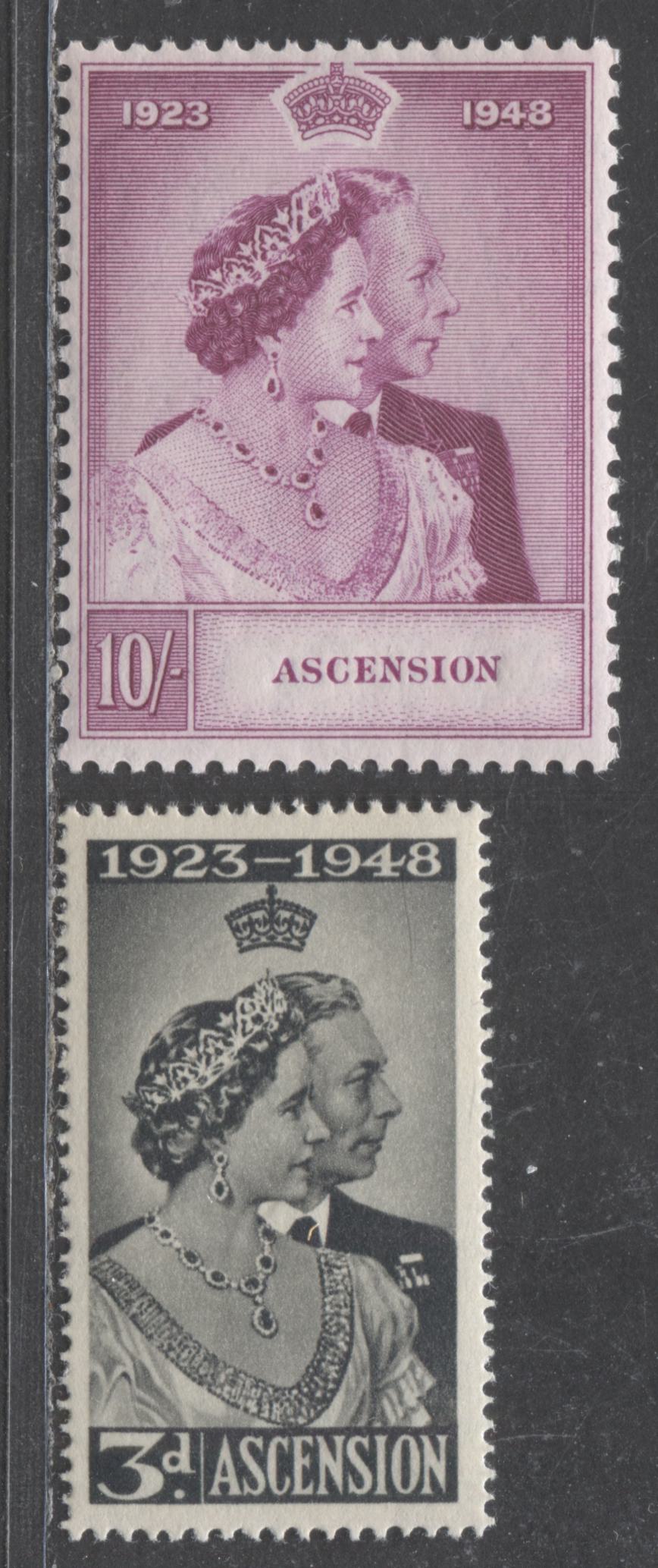 Lot 494 Ascension #52-53 3d & 10/- Grey Black & Magenta King George VI & Queen Elizabeth, 1948 Silver Wedding Issue, 2 VFNH Singles