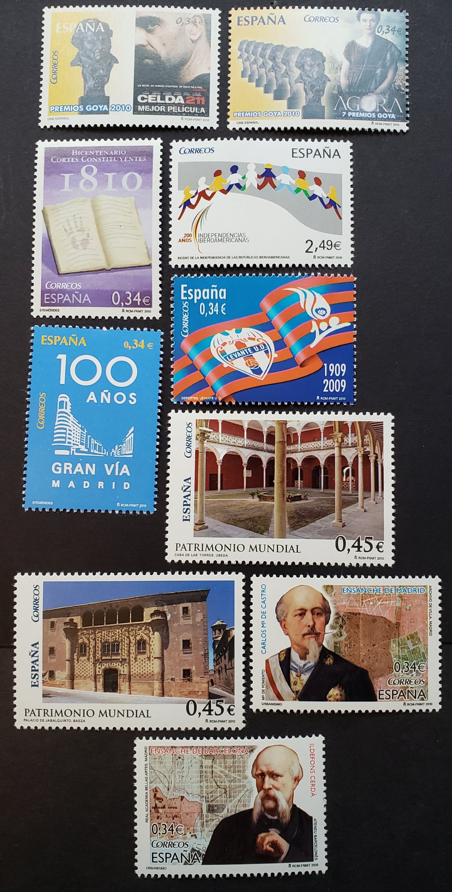 Lot 4 Spain SC#3701/3710 2010 Constituent Assembly / Gran Via Issues, 10 VFNH Singles, Click on Listing to See ALL Pictures, 2017 Scott Cat. $14.8