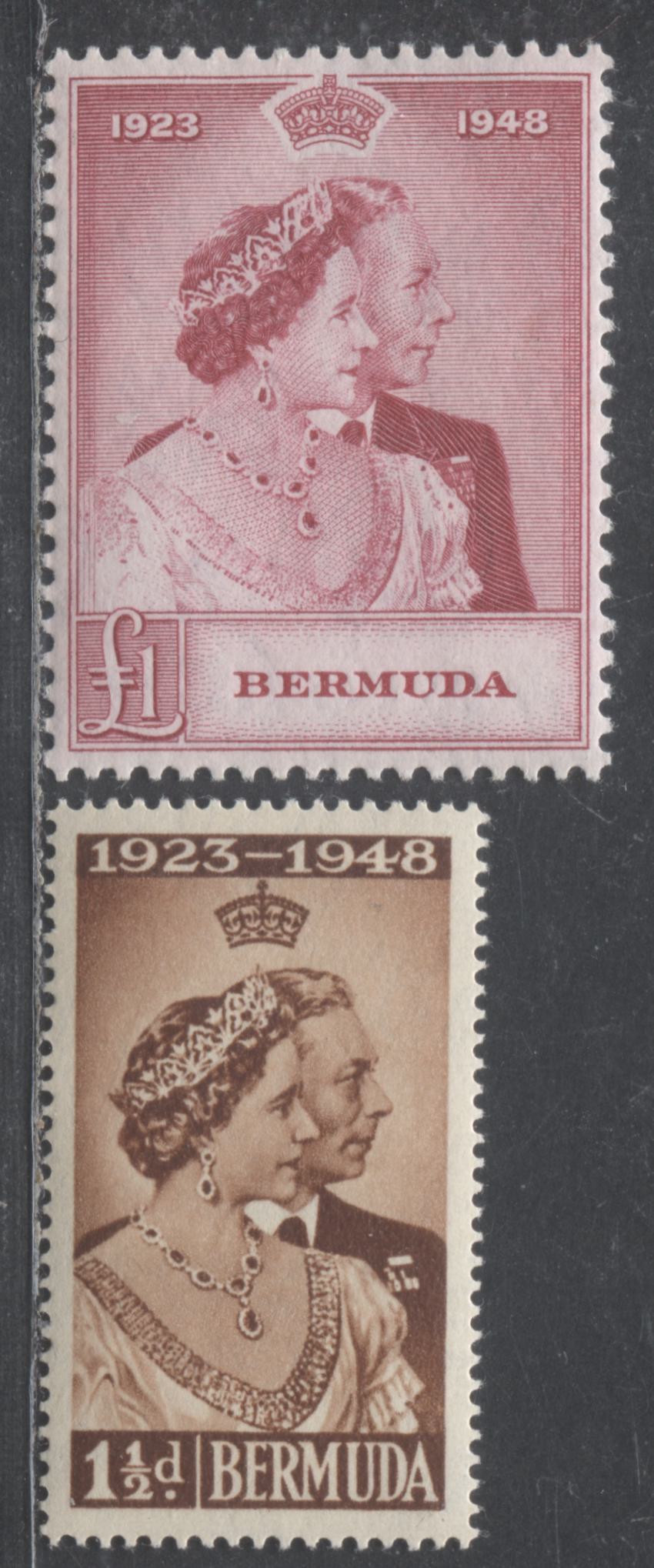 Lot 500 Bermuda #133-134 1.5d & 1 Pound Brown & Cerise King George VI & Queen Elizabeth, 1948 Silver Wedding Issue, 2 VFNH Singles