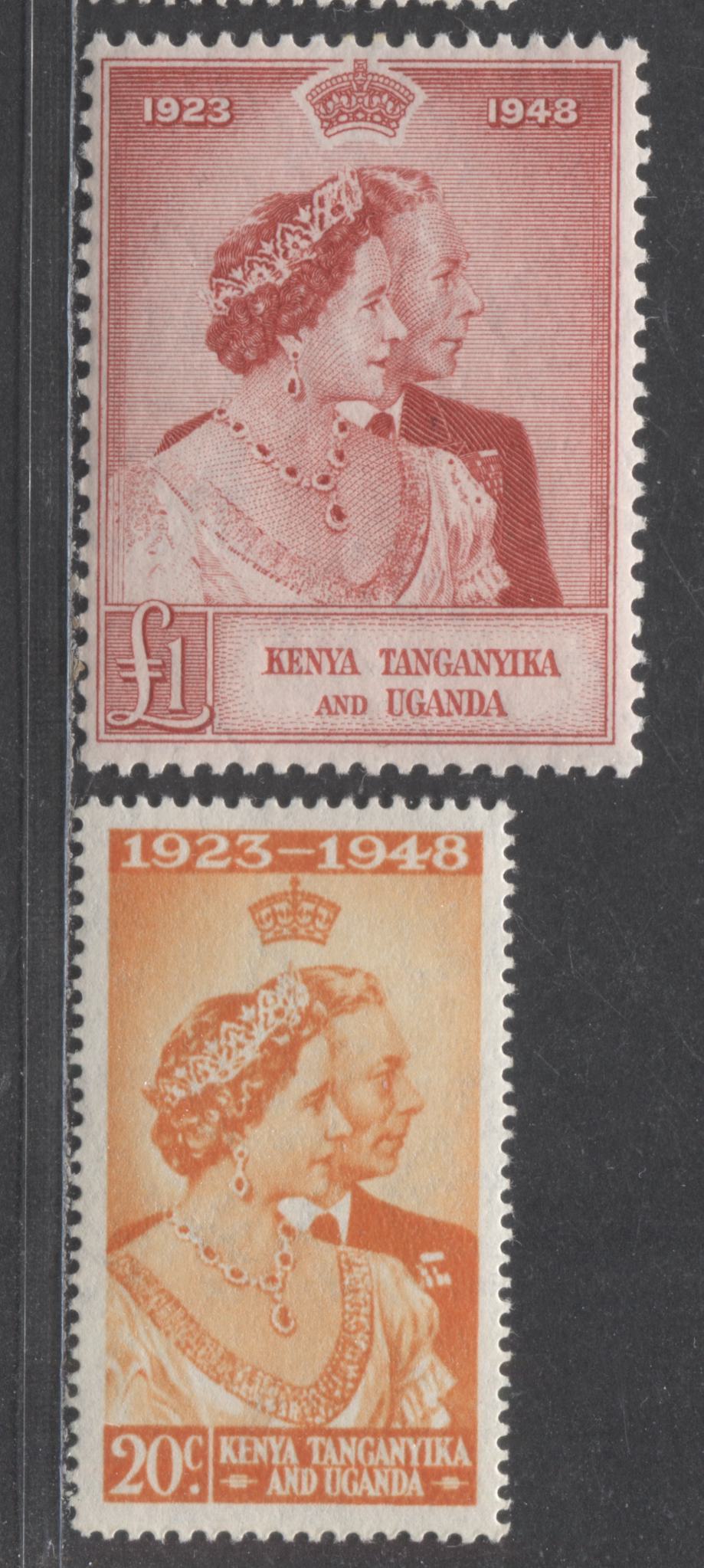 Lot 519 Kenya Tanganyika And Uganda #92-93 20c & 1 Pound Orange & Scarlet King George VI & Queen Elizabeth, 1948 Silver Wedding Issue, 2 VFNH Singles