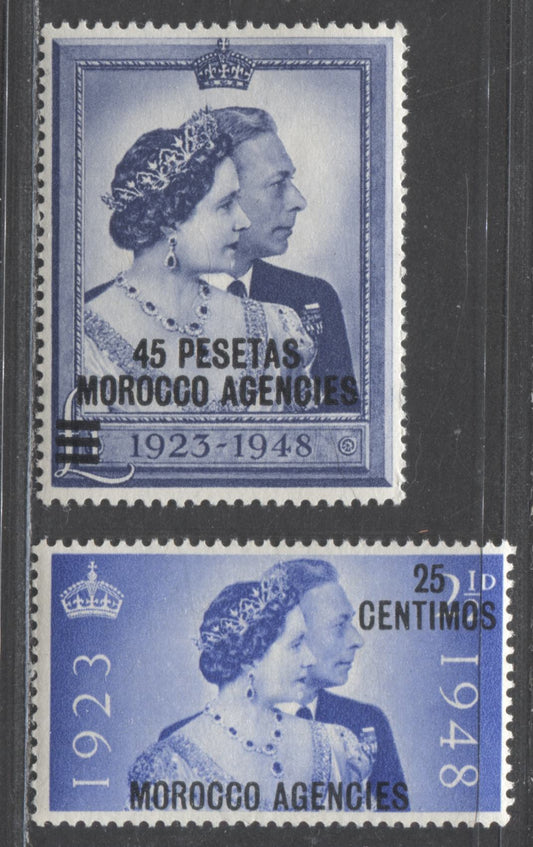 Lot 536 Morocco Agencies - Spanish Currency #93-94 25cts & 45Pta Ultramarine & Grey Blue King George VI & Queen Elizabeth, 1948 Silver Wedding Issue, 2 Fine & VFNH Singles