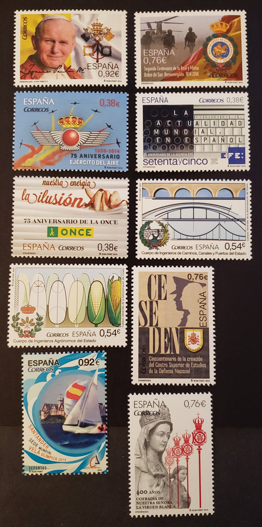 Lot 53 Spain SC#3985/3998 2014 Arches / Saint John Paul II Issues, 10 VFNH Singles, Click on Listing to See ALL Pictures, 2017 Scott Cat. $17.1