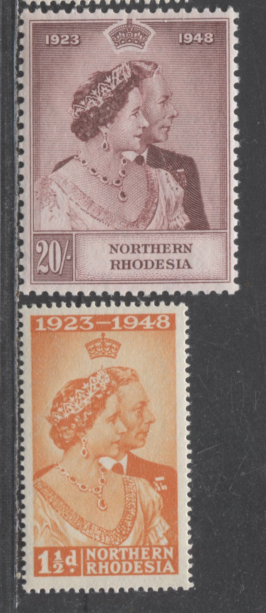 Lot 541 Northern Rhodesia #48-49 1.5d & 20/- Scarlet & Maroon King George VI & Queen Elizabeth, 1948 Silver Wedding Issue, 2 VFNH Singles