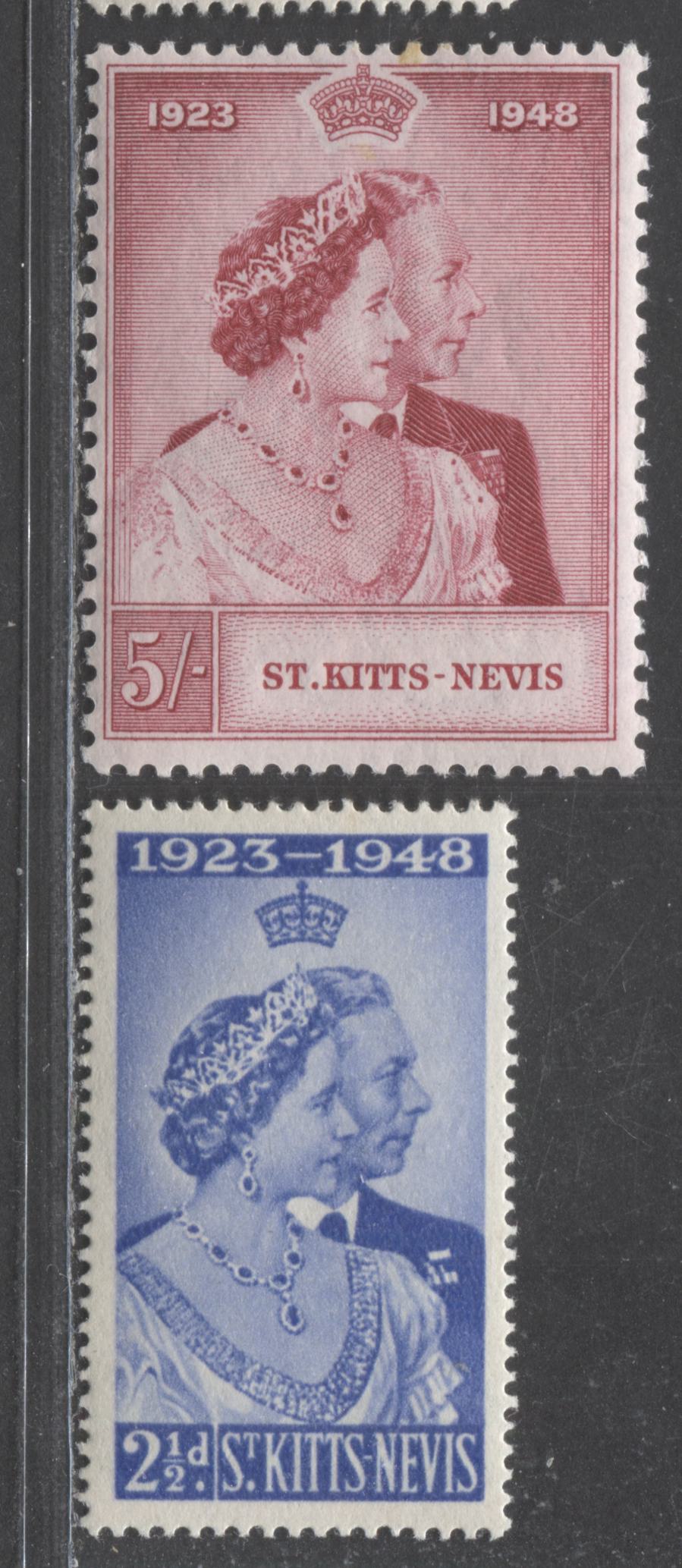 Lot 545 St. Kitts Nevis #93-94 2.5d & 5/- Ultramarine & Cerise King George VI & Queen Elizabeth, 1948 Silver Wedding Issue, 2 Fine NH Singles