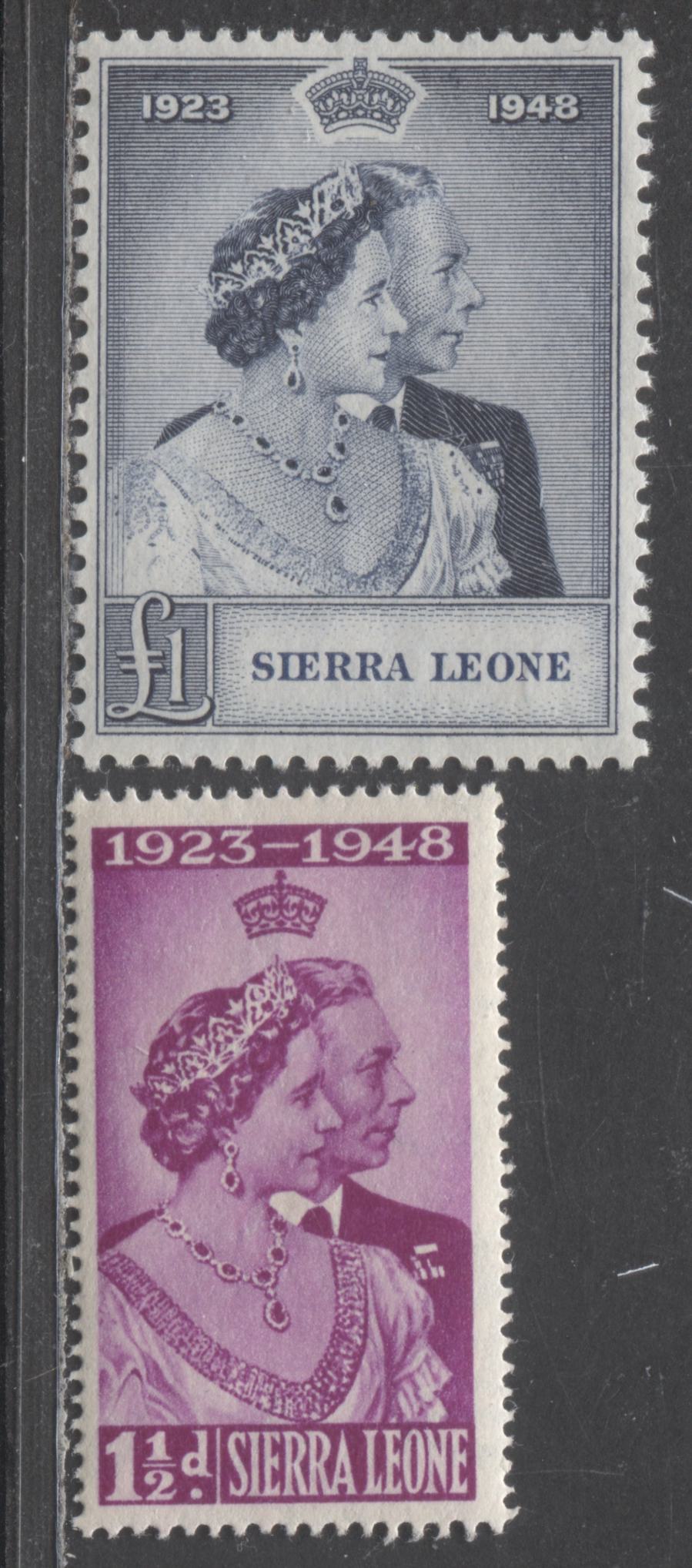 Lot 550A Sierra Leone #188-189 1.5d & 1 Pound Bright Magenta & Slate Blue King George VI & Queen Elizabeth, 1948 Silver Wedding Issue, 2 Fine & VFOG Singles