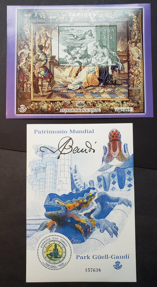 Lot 60 Spain SC#3968/3997 2014 UNESCO / The Death Of Dido Tapestry Issues, 2 VFNH Souvenir Sheets, Click on Listing to See ALL Pictures, 2017 Scott Cat. $16.75